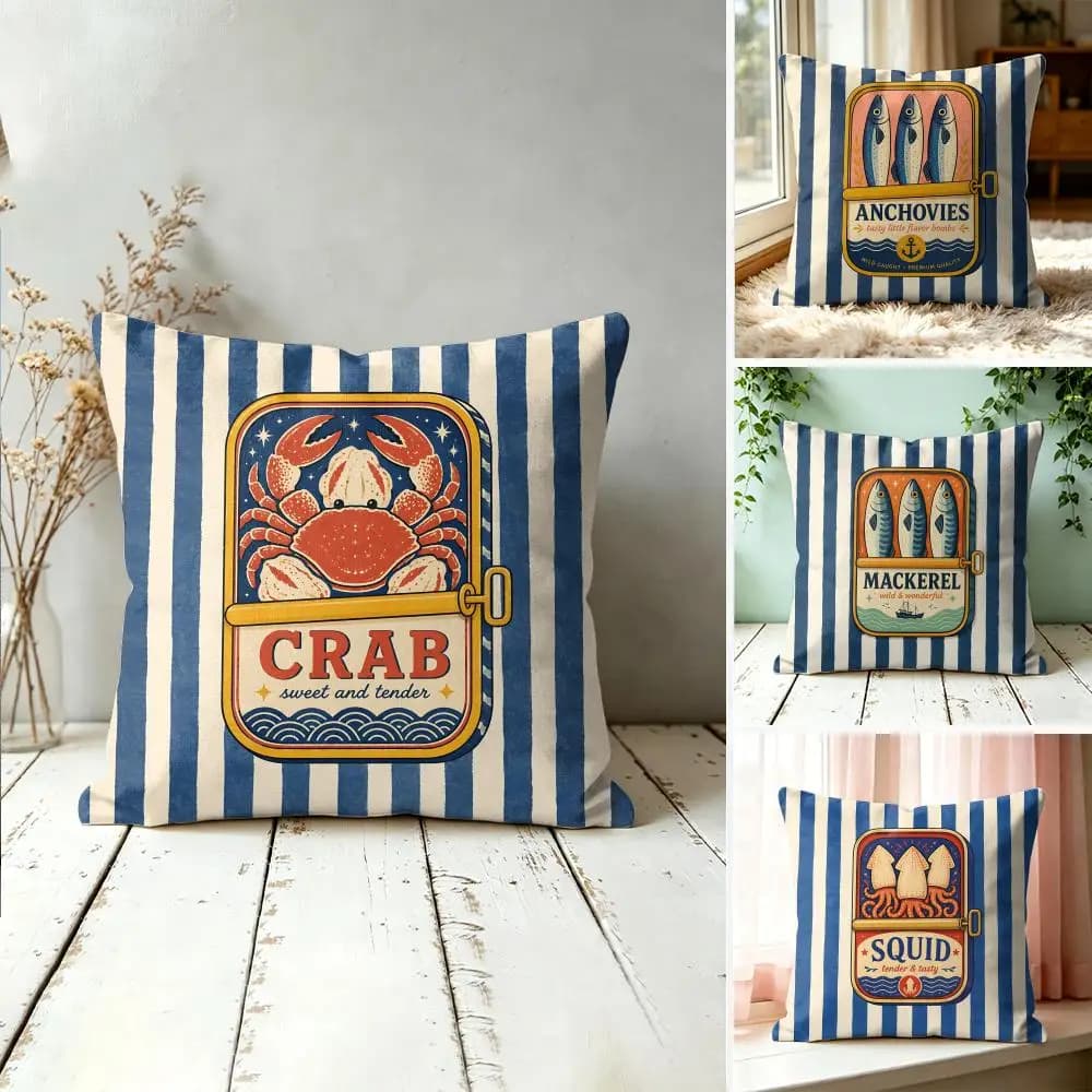 Seafood Modern Art INS Cushion Cover Silky Short Plush Invisible Zipper Dustproof Sofa Pillow Case For Home Decor