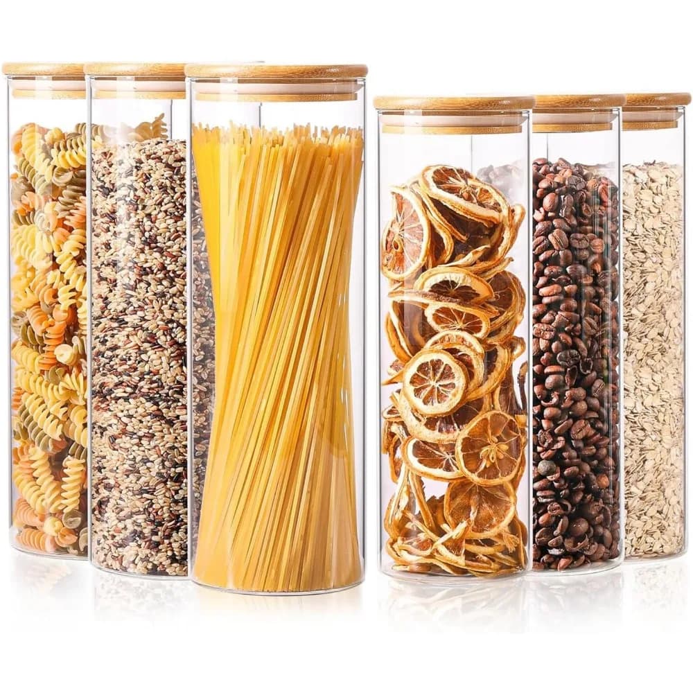 Set di 6 barattoli alti per la conservazione degli alimenti in vetro con coperchi, contenitori ermetici per l'organizzazione della dispensa della cucina
