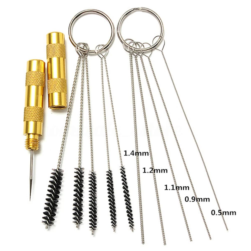 Set di 11 Pezzi per Pulizia Pistola Aerografo, Kit di Riparazione con Spazzole e Aghi, Manico in Acciaio Inox, Strumenti di Precisione per Auto e Moto