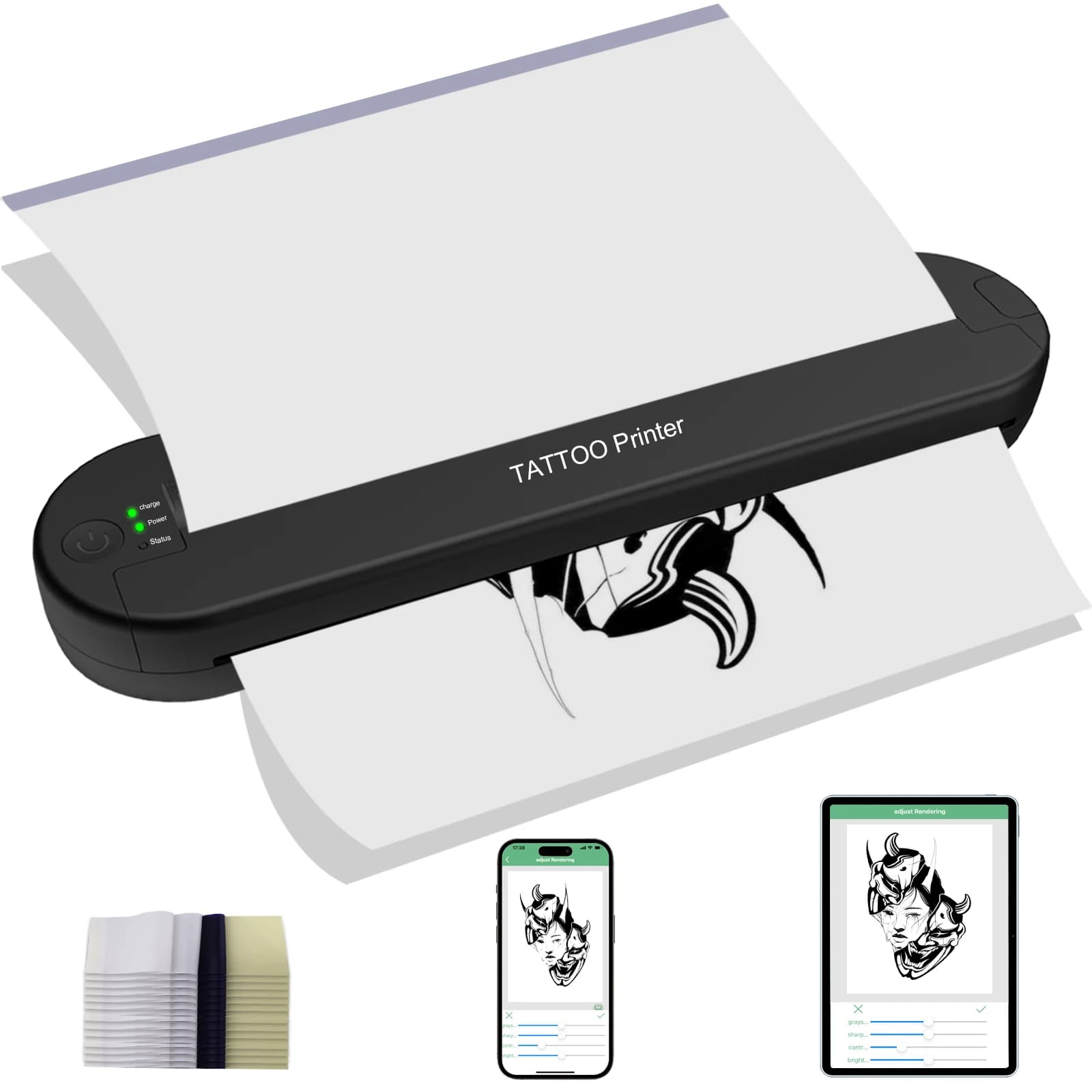YILONG Wireless Tattoo Printer Tattoo Template Printer With 2000MAH Power Portable Tattoo Printer With 15PCS Transfer Paper