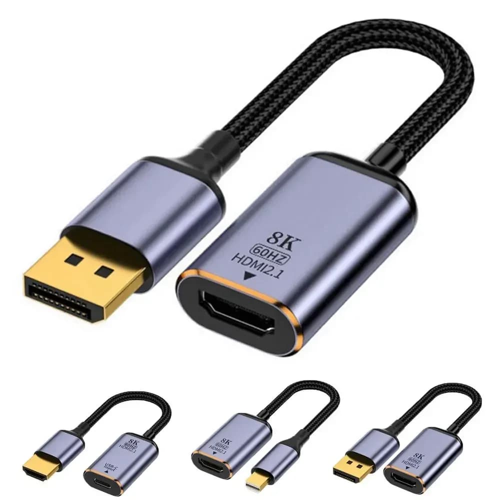 HDMI-compatible video adapter with USB-C Premium HD 8K 60Hz, Type-C to DP/Mini DP converter, male to female, for laptop and TV