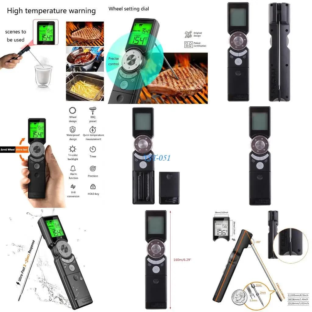 E15A Digital Thermometer for instant reading kitchen meat to cook barbecue IP65 3 color waterproof