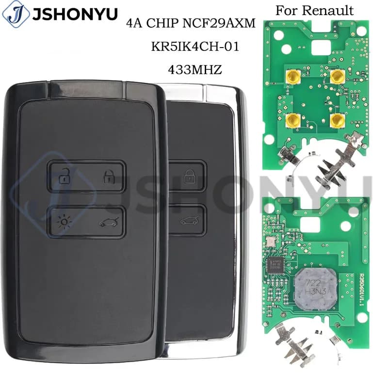 JsHonYu KR5IK4CH-01 4A NCF29xM Chip 433MHz Smart Remote Key Card for Renault Clio 5 Captur Megane Koleos Fob