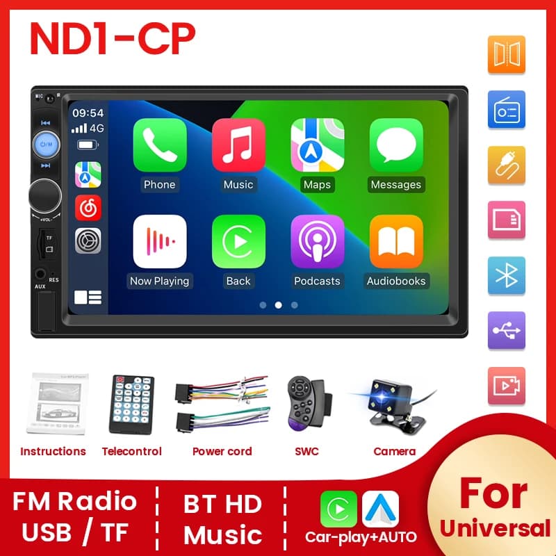 7 pollici HD touch screen 2 DIN autoradio per supporti universali USB TF card FM BT carplay multimedia lettore MP5 accessori per auto