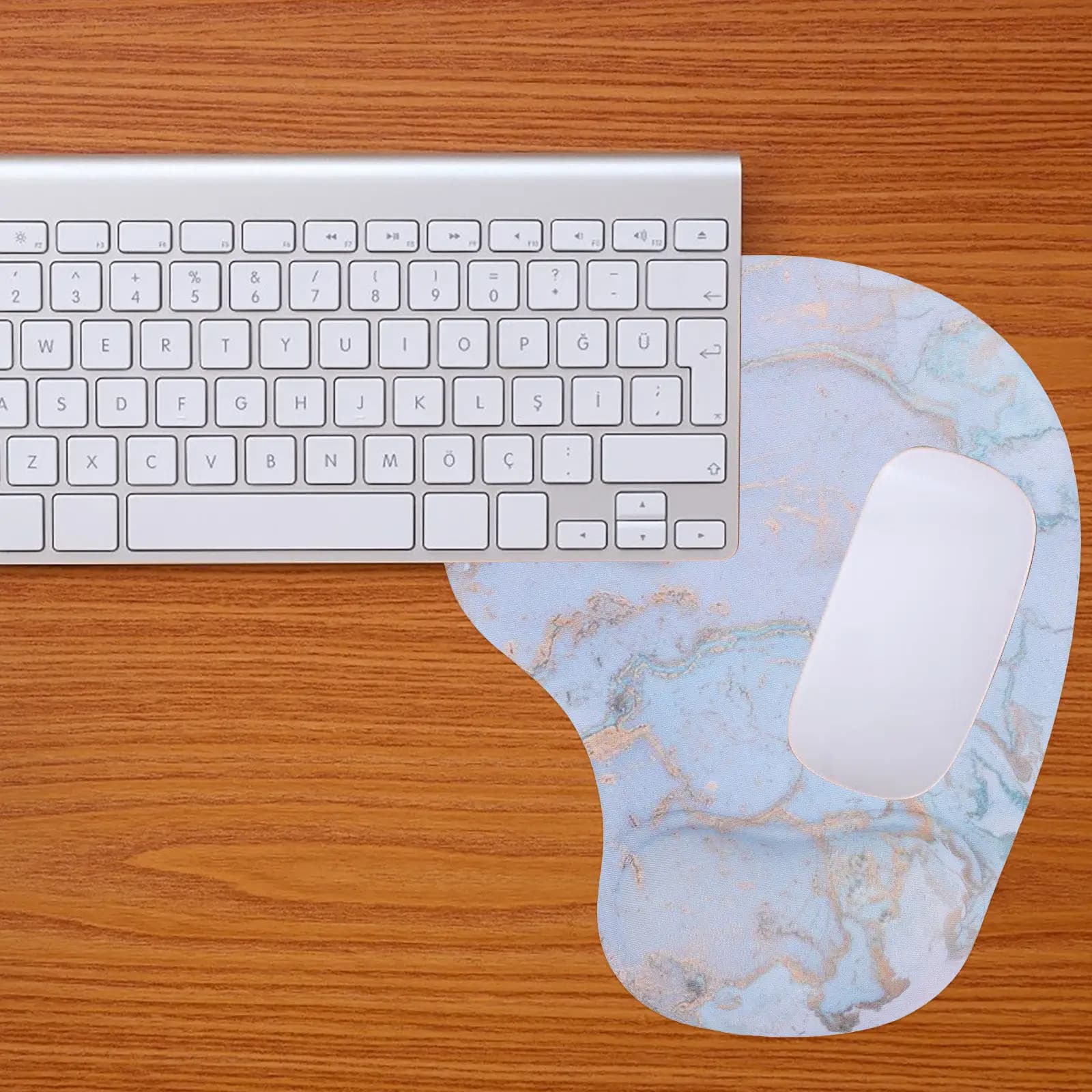 Tappetino Ergonomico in Marmo per Mouse con Poggiapolsi, in Morbida Schiuma Memoria, Antiscivolo, per Laptop e Computer, Tappetino da Scrivania Gaming, Comodo per il Polso