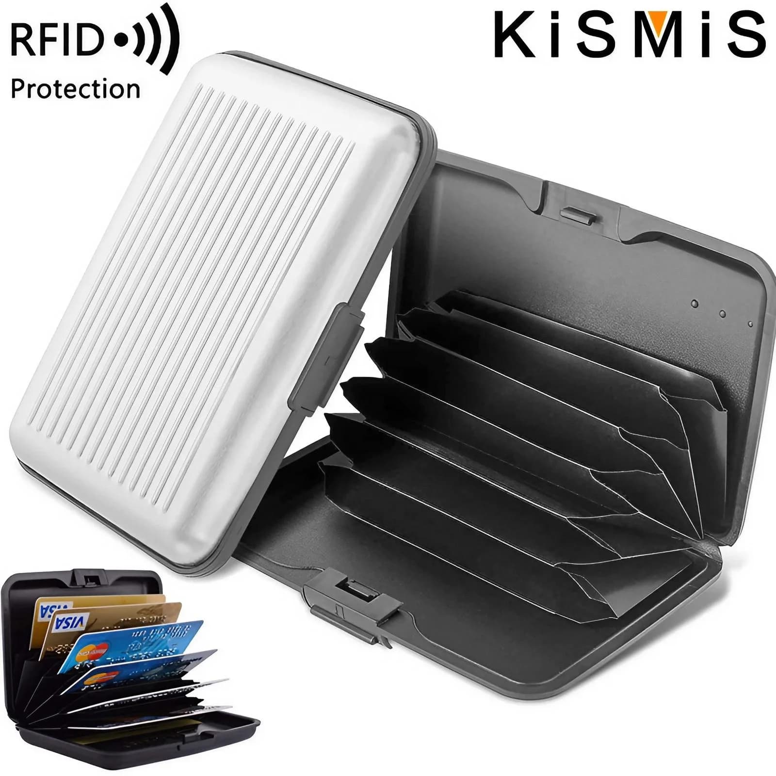 KISMIS RFID Blocking porta carte di credito in alluminio per biglietti da visita per donna o uomo portafoglio Organizer in metallo con 6 slot