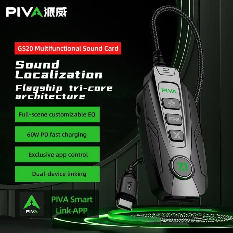 PIVA GS20 Auricolari da gioco Scheda audio esterna da 3,5 mm a driver di tipo C Adattatore USB 7.1 gratuito Connessione esterna