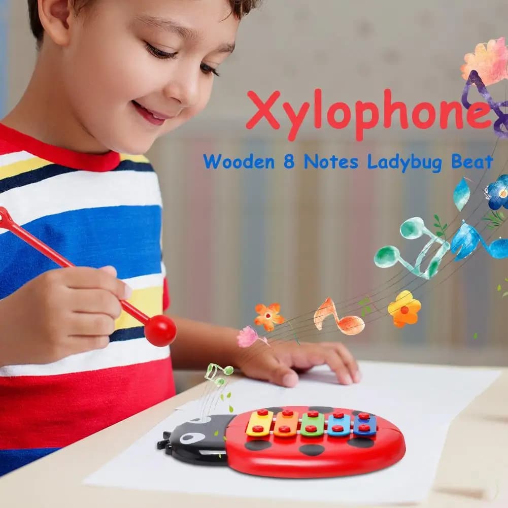 Xilofono Glockenspiel coccinella con mazzuolo Strumento musicale a percussione Giocattolo musicale educativo 8 note per bambini e bambini piccoli