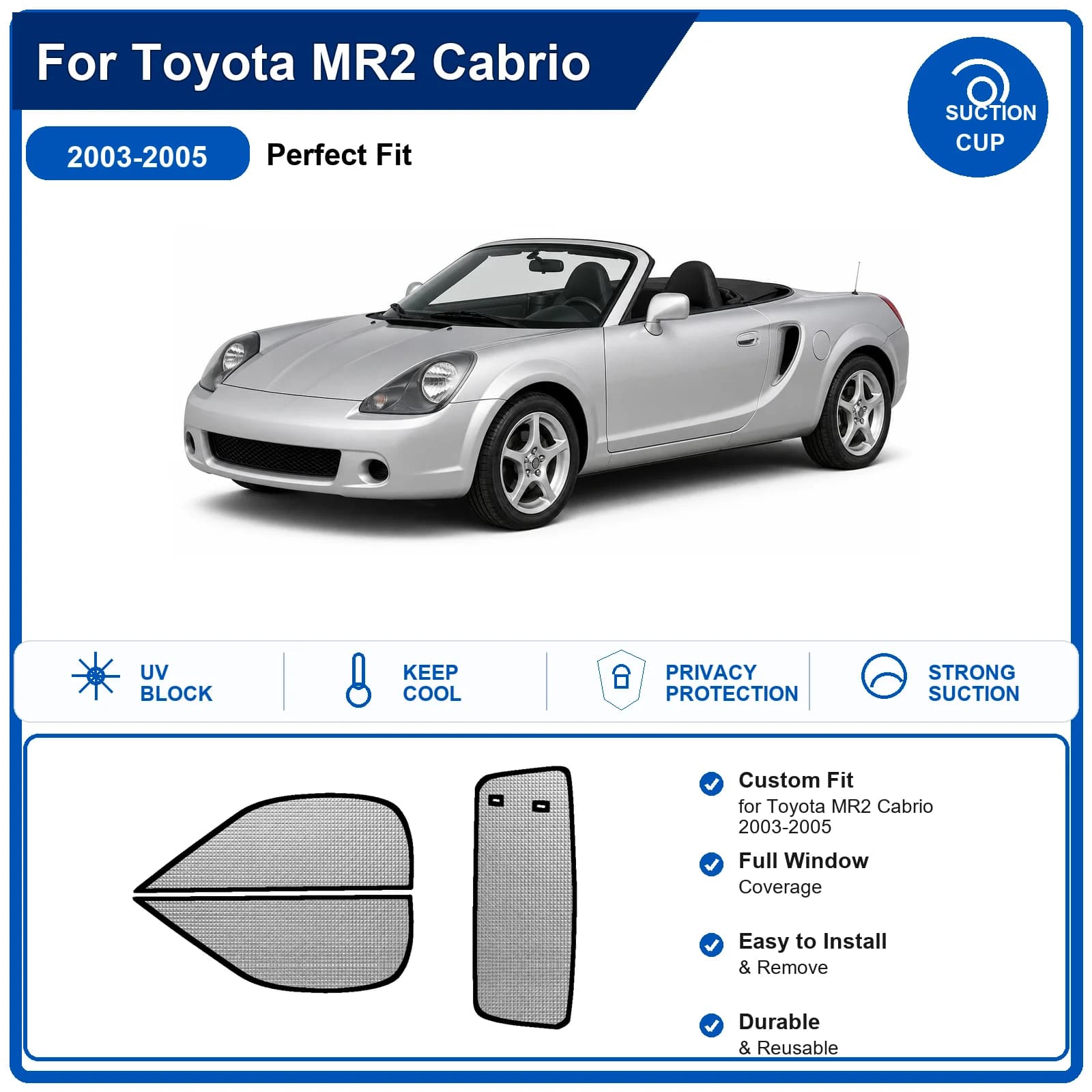 For Toyota MR2 Cabrio 2003-2005 Custom Full Set Windshield Sun Shade Aluminum Foil Heat Insulation Anti UV Foldable