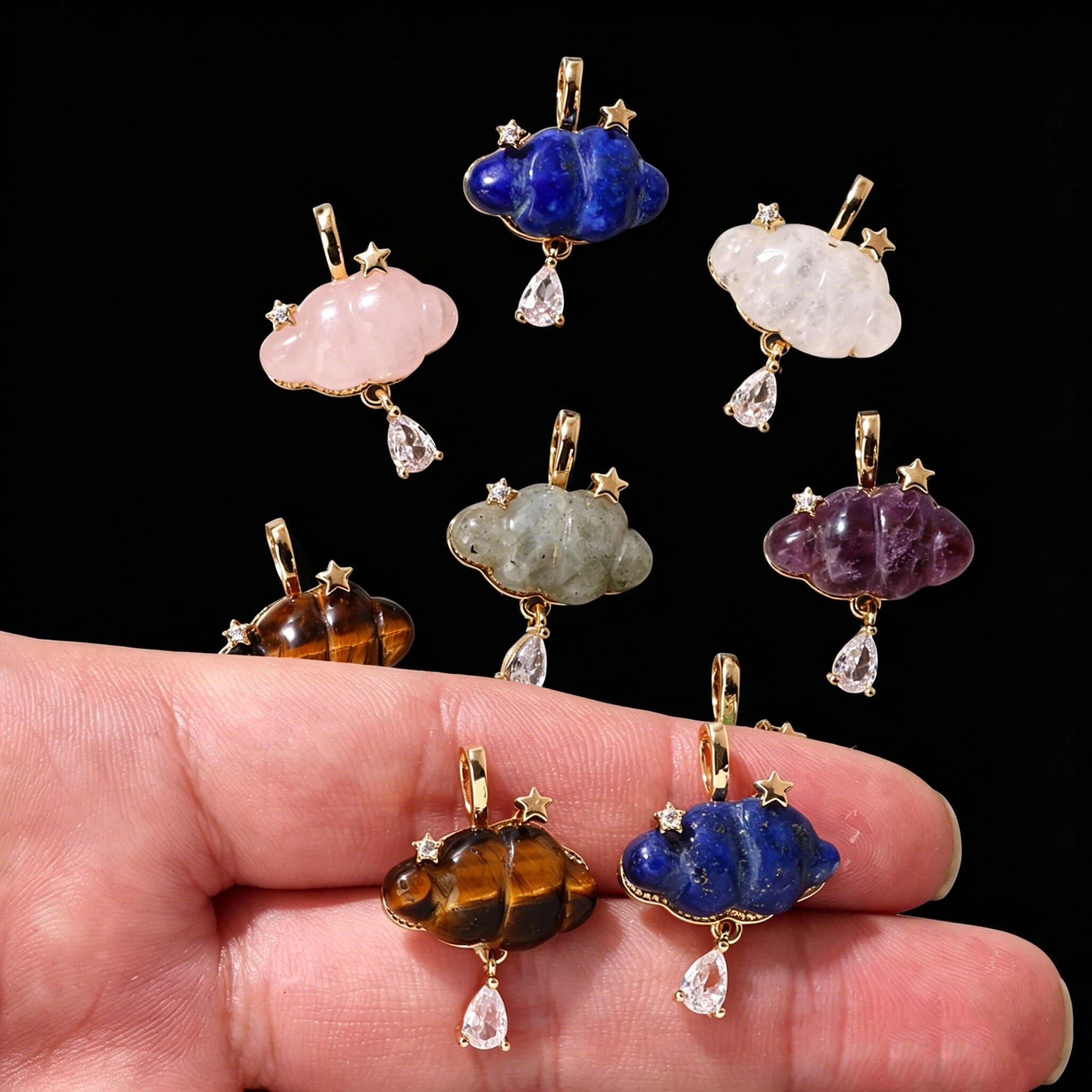 1 Pezzo Ciondolo in Pietra Naturale di Quarzo con Design a Stella e Nuvola, Perline di Ametista e Occhio di Tigre per Creazione di Gioielli Fai-da-Te