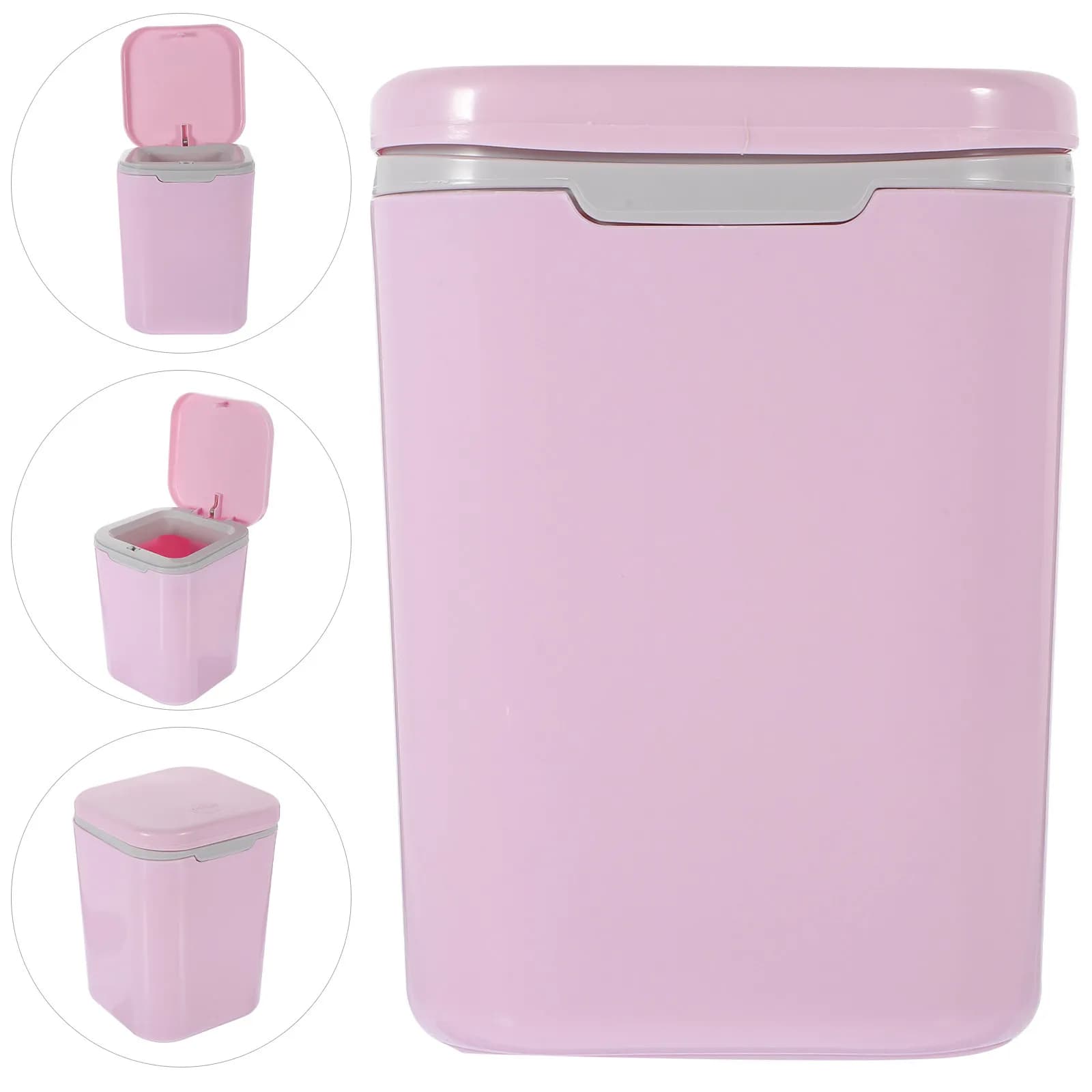 Mini Cestino da Scrivania Rosa da 0,5 Galloni, Coperchio con Pulsante, Piccolo Contenitore per Rifiuti, Bidone Compatto Portatile per Ufficio, Toeletta