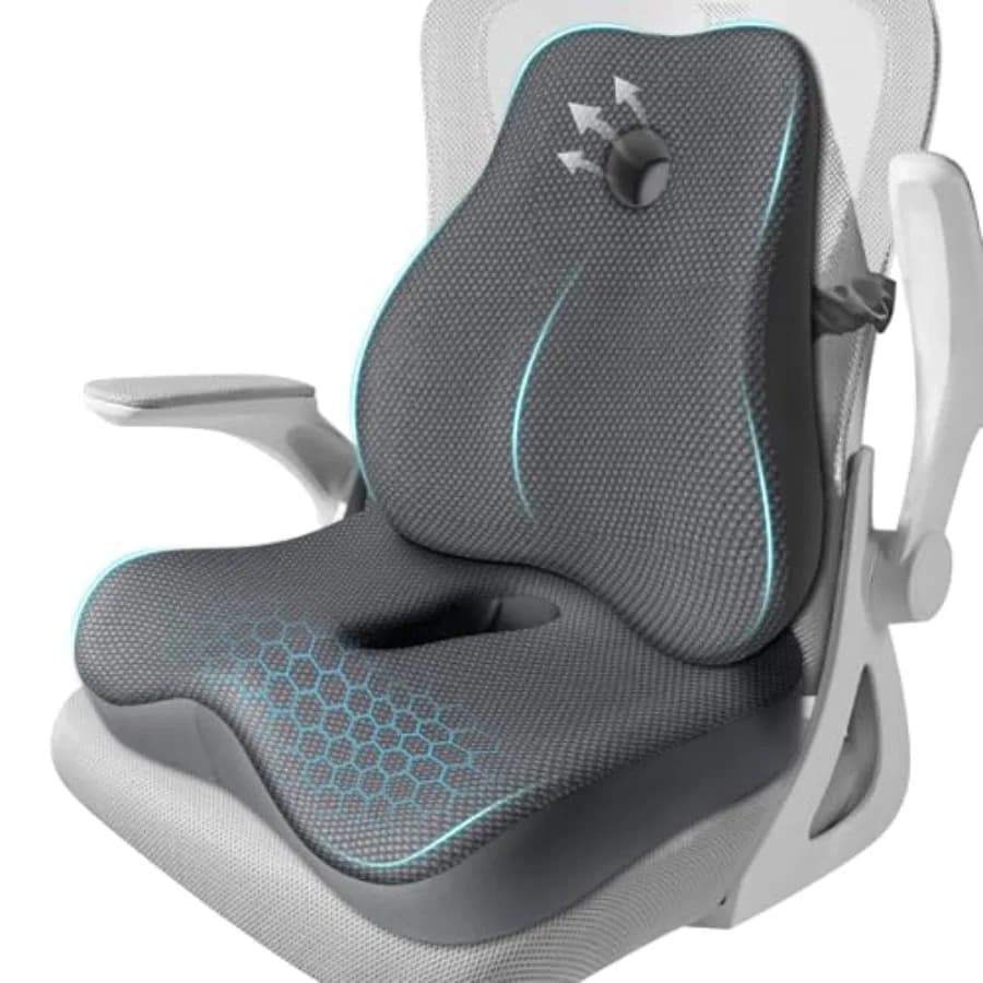 Cuscino per sedia da ufficio con supporto lombare in memory foam, cuscino ergonomico in rete per alleviare il dolore da sciatica e coccige, grigio