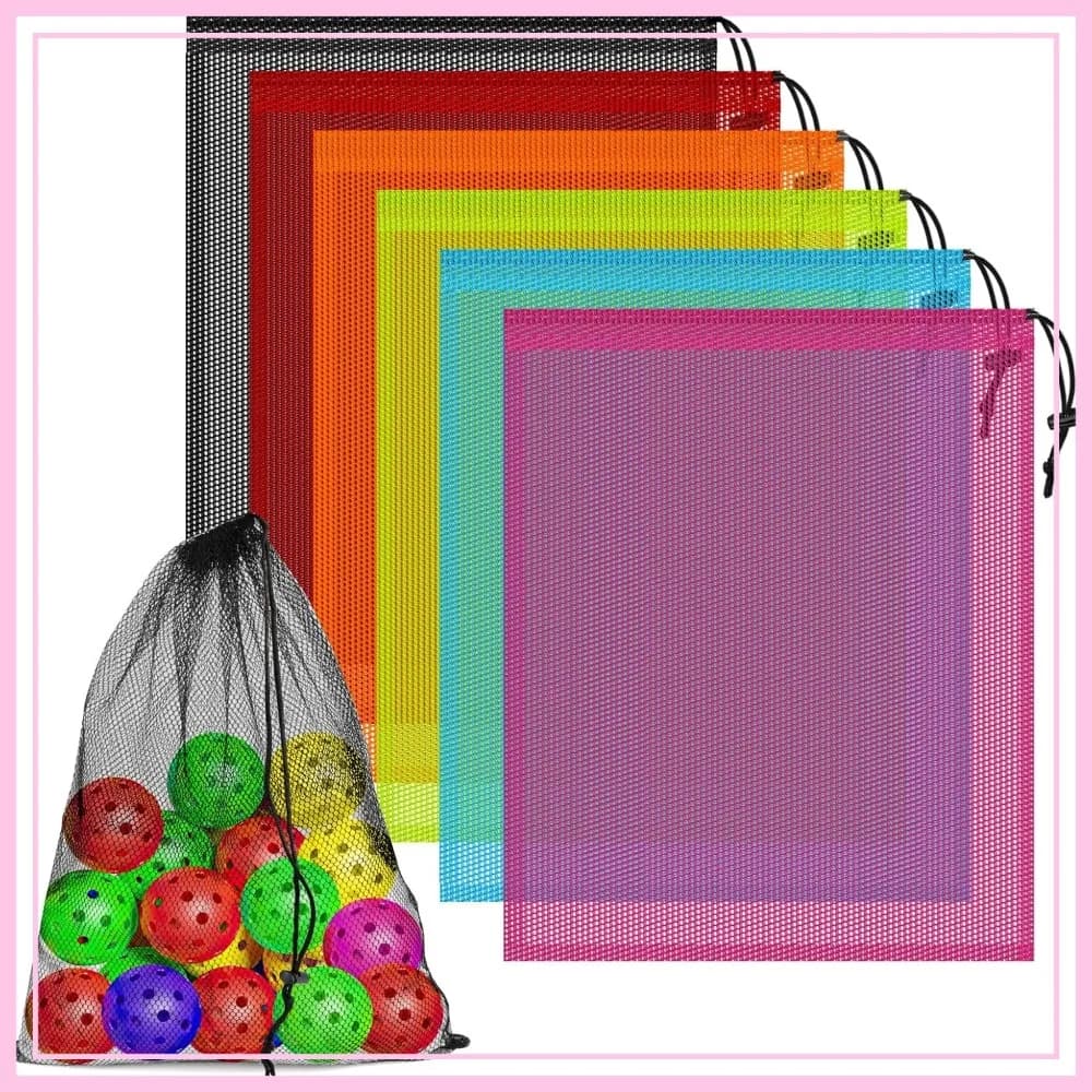 Set di 6 Sacchetti a Rete Multicolore con Coulisse, 14x17 Pollici, per Palestra, Lavanderia, Palloni, Spiaggia e Giocattoli