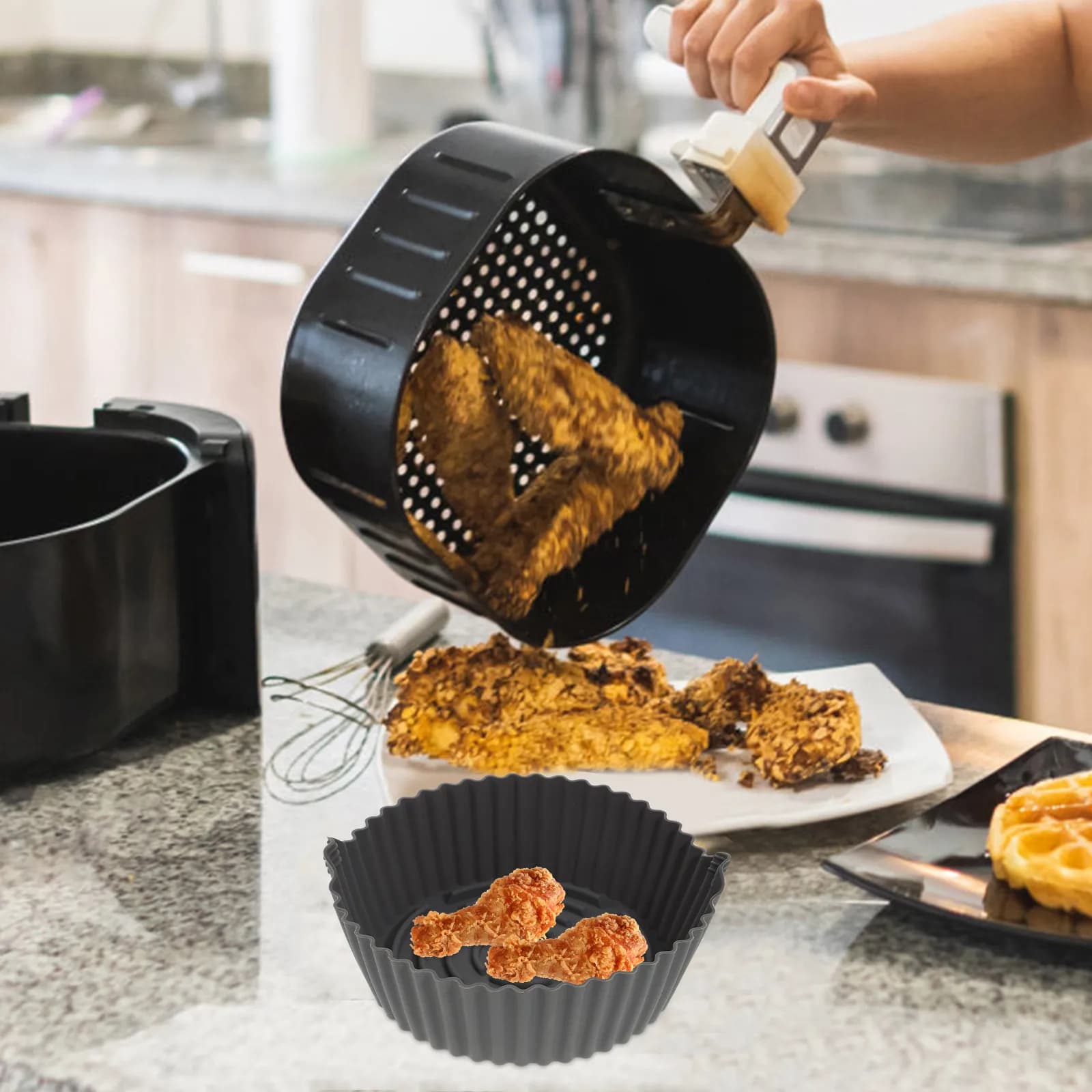 Tappetino in Silicone per Friggitrice ad Aria, Riutilizzabile, Antiaderente, Resistente al Calore, per Forno, Patatine, Ali di Pollo, Pane