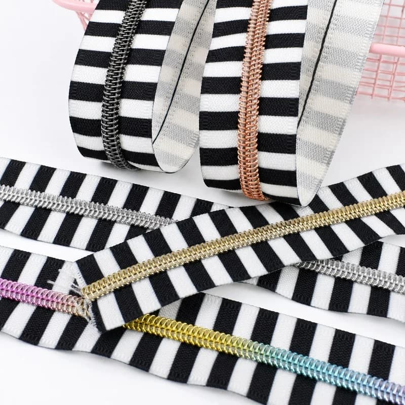 10-50M 5# Striped Nylon Zipper Tape Roll Decorative Zip Coil for Clothes Bag Jacket Sewing Closure Zips DIY Repair Accessories