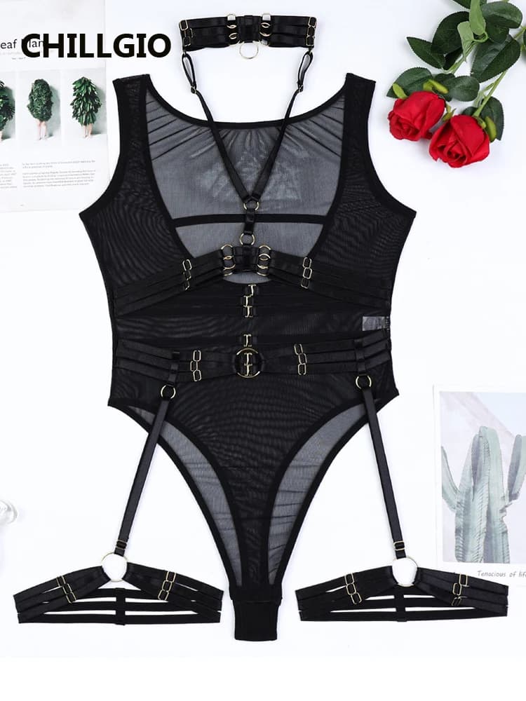 CHILLGIO Donna One Pieces Bodycon Catsuit Hot Sexy Push Up Body Lingerie Chic Moda erotica Trasparente Senza maniche Pagliaccetto