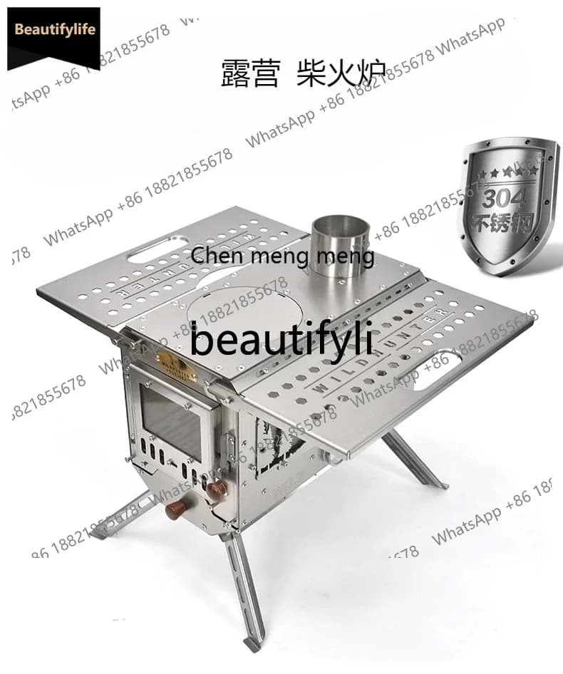Outdoor A601 camping wood stove, water cooker, 304 stainless steel folding oven