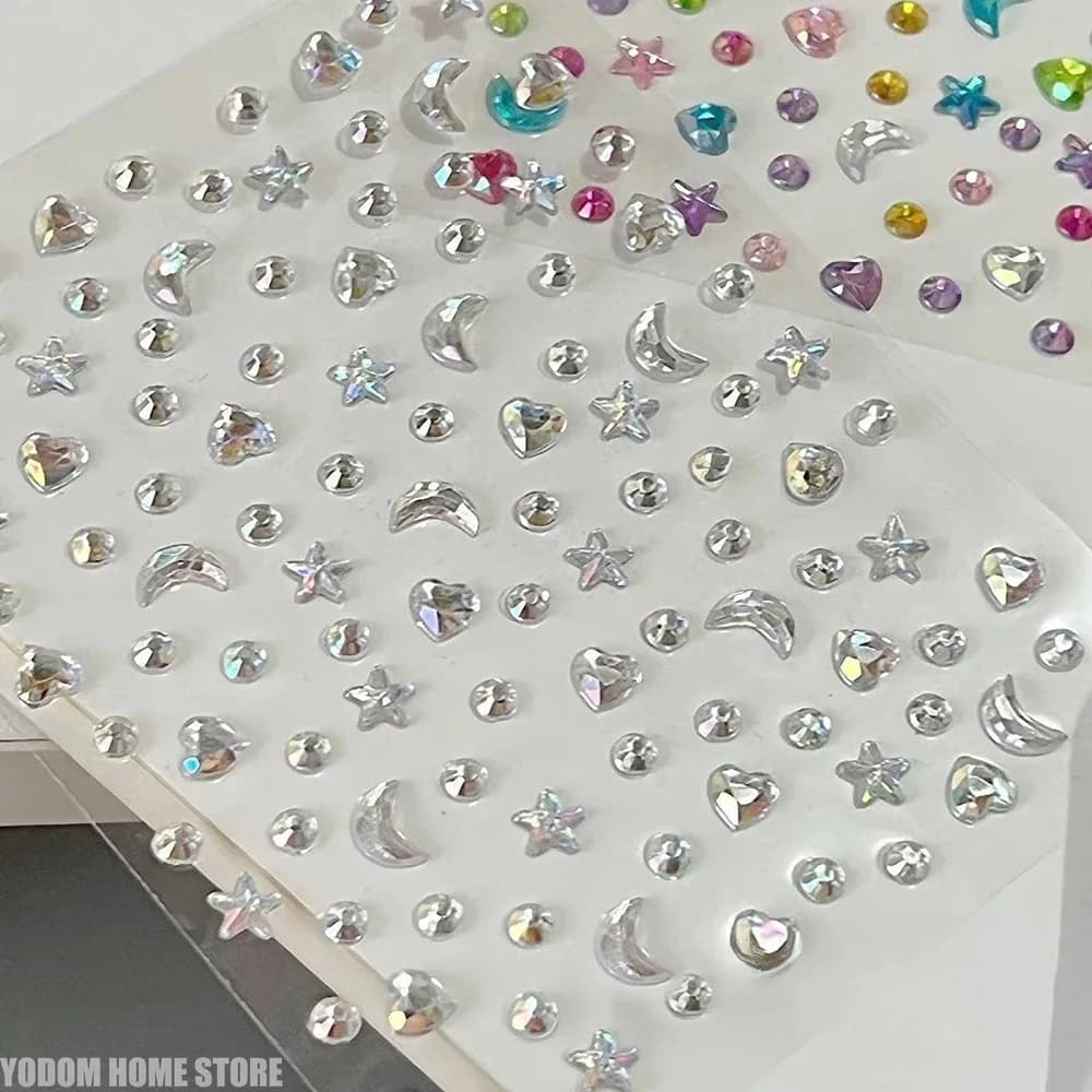2 adesivi 3D con strass, stella, luna, cuore, glitter, adesivi carini per decorazioni per diario, cancelleria estetica Kawaii per bambini