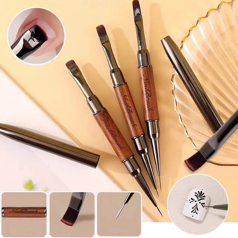 Pennello per Unghie a Doppia Punta Professionale in Legno di Sandalo, Pennello per Nail Art e Pittura Graduale, Pennello per Fototerapia