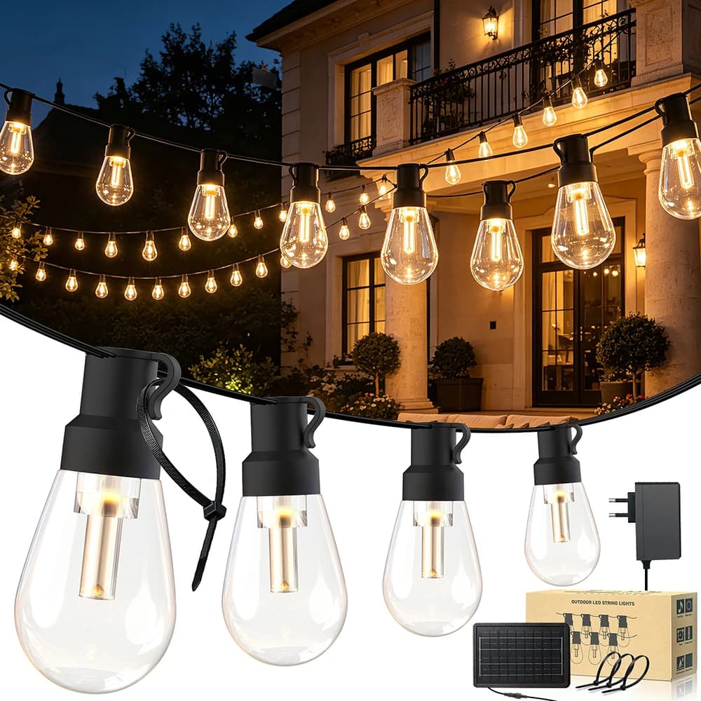 Waterproof LED Globe String Light 24V Warm White LED Bulbs Solar/EU/US Plug Kit Garden Patio Fence Christmas Wedding Party Decor