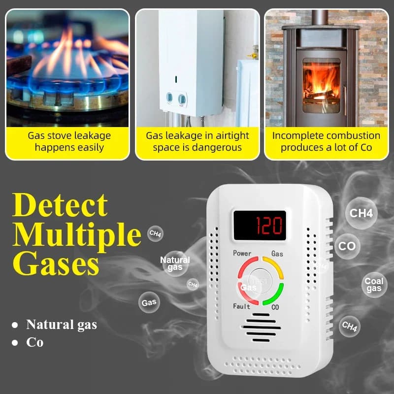 Rilevatore di monossido di carbonio Display LCD Allarme gas 2 in 1 Rilevatore di perdite di gas composito CO Allarme monitor per cucina domestica RV