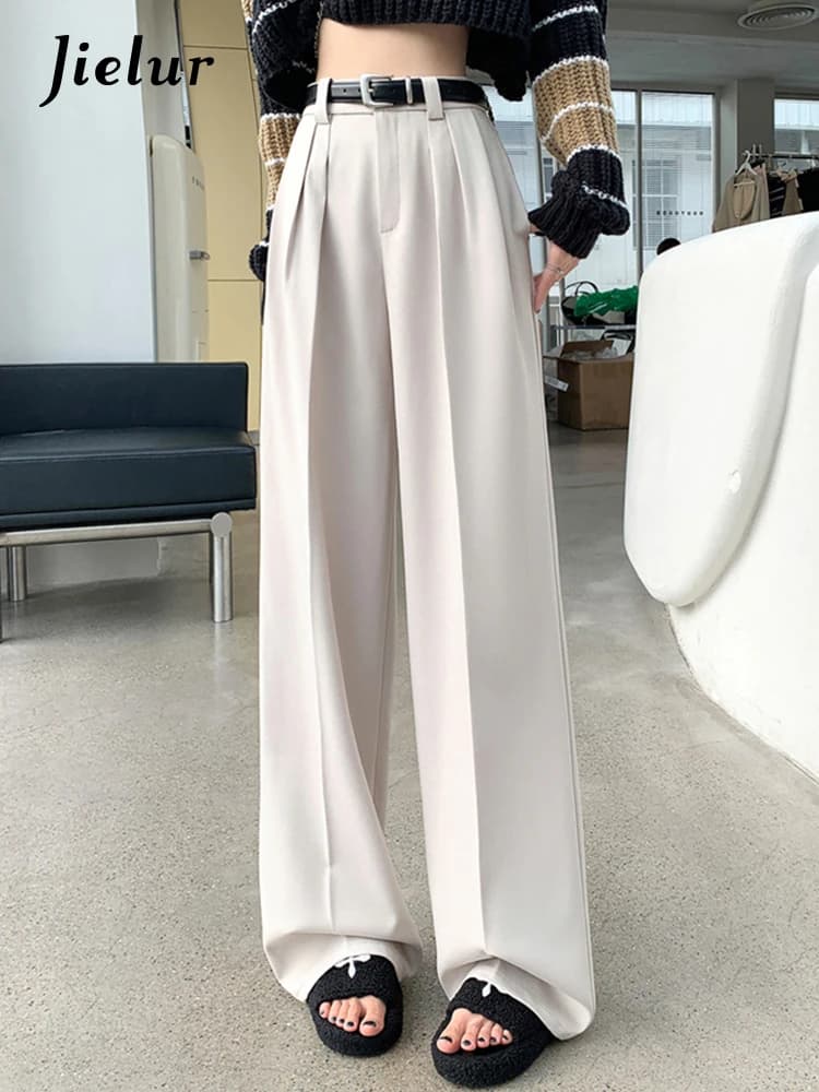 Jielur Pantaloni a gamba larga moda autunno Nuova cintura a vita alta Pantaloni da abito femminili larghi tinta unita casual dritti Semplice streetwear