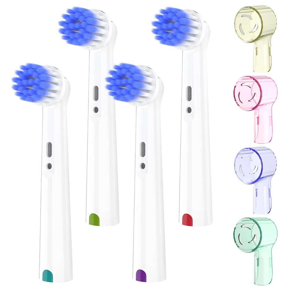 4 soft spare heads with 4 dust protection covers for brush heads, compatible with Oral B electric toothbrush