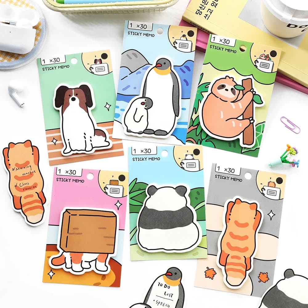6 blocchetti per appunti post-it appiccicosi carini, blocchetti per appunti post-it appiccicosi con animali, regalo per forniture per feste con linguette scolastiche per ufficio veterinario di Natale