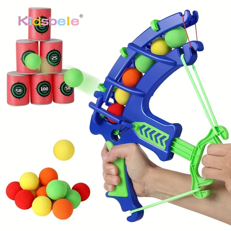 Arco giocattolo da tiro con palline in schiuma – Blaster sicuro per tiro con l'arco con palline morbide e lattine bersaglio per giochi al coperto all'aperto per bambini