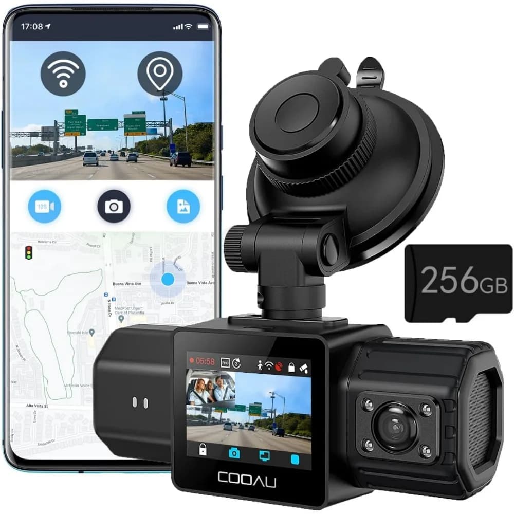 COOAU D20 Dual Dash Cam frontale e interna con scheda da 256 GB e GPS WiFi, telecamera da cruscotto 2.5K 1080P per auto, Dashcam perfetta per U-BER