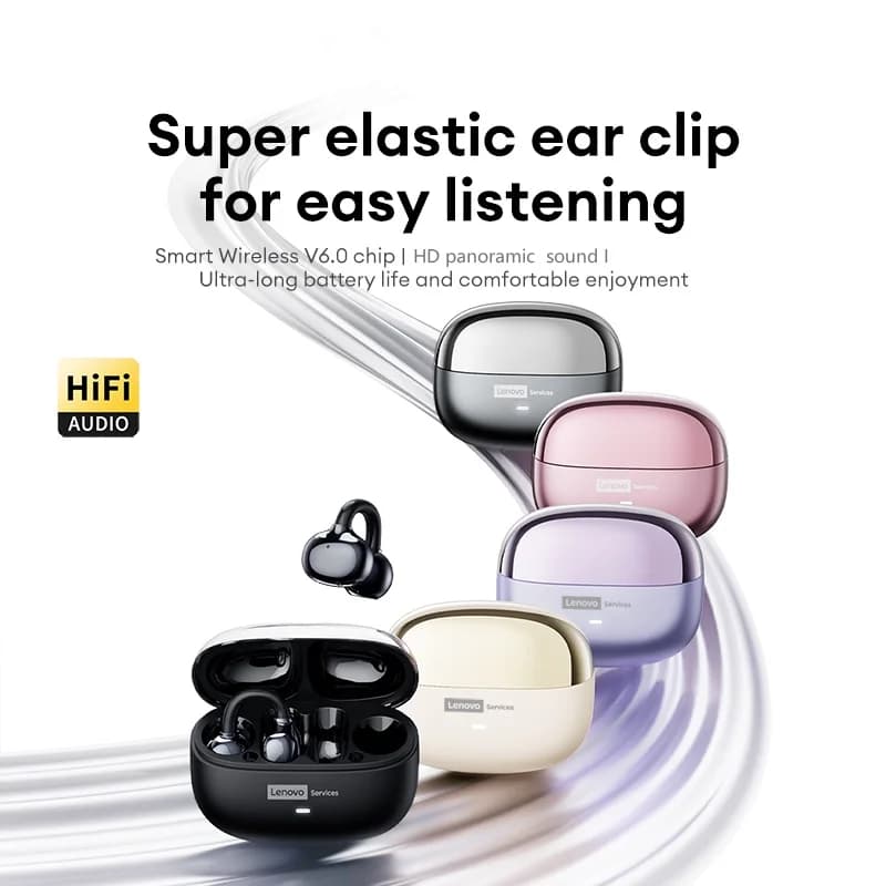 Lenovo LE302 Cuffie wireless Bluetooth 6.0 con clip per l'orecchio Suono HIFI Durata della batteria 25 ore Auricolari sportivi Cuffie con riduzione del rumore Nuovo