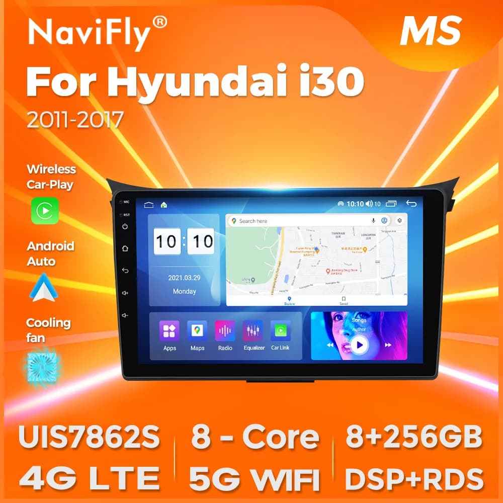 Navifly Autoradio Lettore Multimediale Per Hyundai Grand i30 Elantra GT GD 2011-2017 Senza Fili CarPlay Android Auto DSP RDS GPS WIFI
