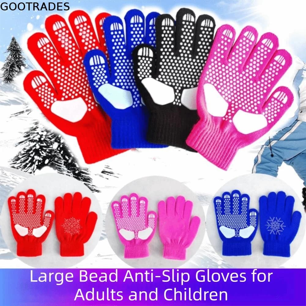 Rhinestone Figure Skating Gloves Thermal Safety Training Warm Ice Skating Gloves Palm Protection Non-Slip Kids Skating Mittens