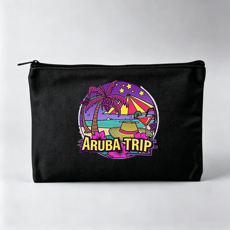 Women's Tropical Beach Scene Print Makeup Bag, Zipper Cosmetic Pouch for Vacation Travel