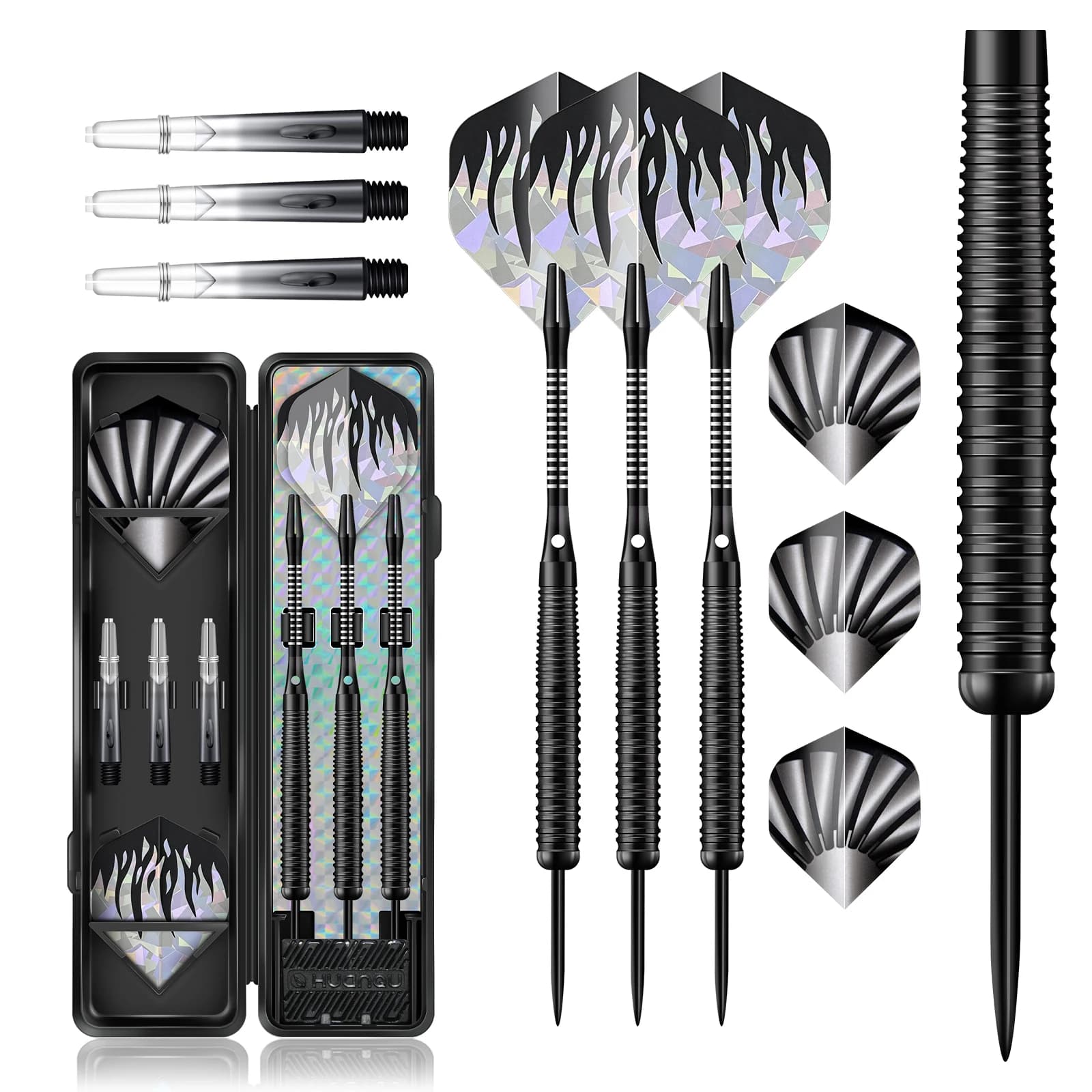 3pcs 19g Steel Tip Darts Set Iron Barrel Professional Dart Kit with Spare Shafts Flights Case for Indoor Competition Training