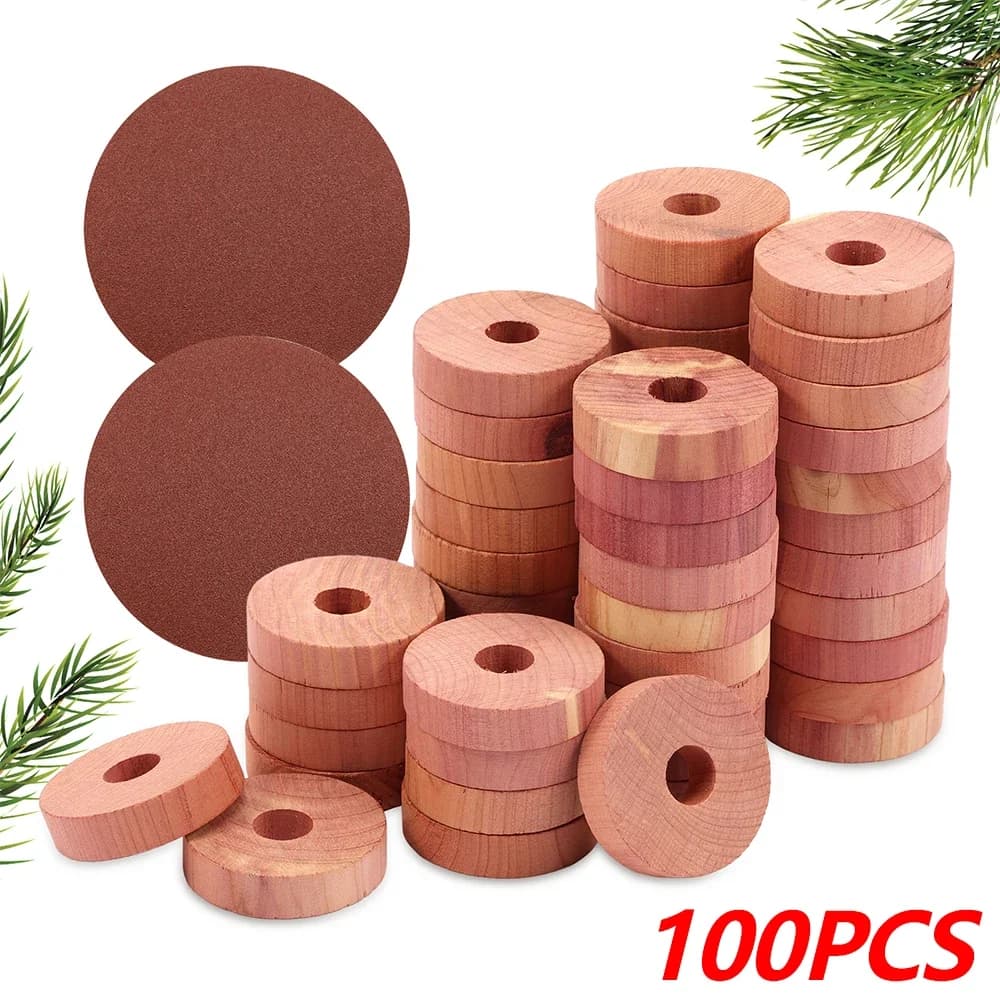 100 Pezzi Blocco di Legno di Cedro Naturale con Carta Abrasiva, Repellente per Falene e Insetti, con Canfora, per la Protezione dei Vestiti e degli Armadi