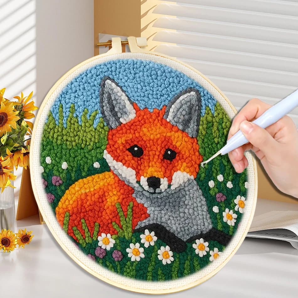 Cute Animal Punch Needle Starter Kits for Beginners Cross Stitch Kit Poking Embroidery Yarn Painting Arts DIY Craft Home Decor