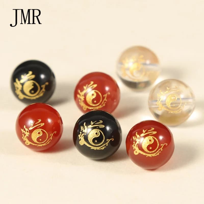 Amuleto Taoista Tai Chi Bagua, Perle Sciolte in Agata Nera e Rossa, Ciondolo Anti-Evil a Doppia Energia, Accessorio Fai-da-Te per Collane e Bracciali