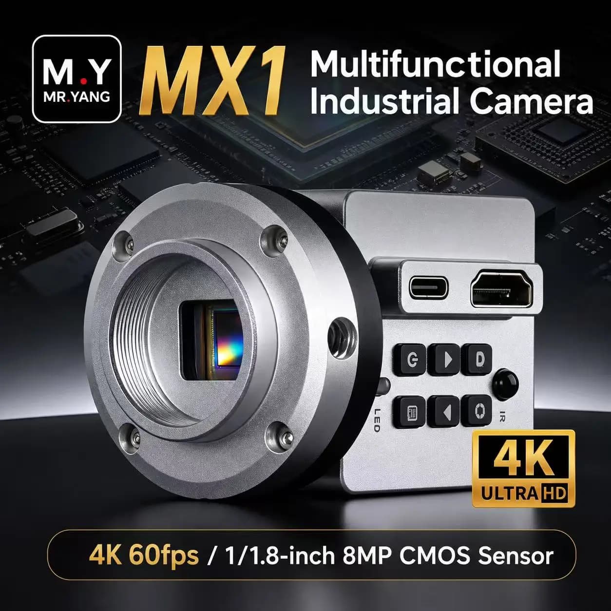 YCS M.Y MX1 4K 60FPS Industrial Microscope Camera, 8MP CMOS Sensor, HDMI Type-C Output, Rotatable Body for PCB Repair