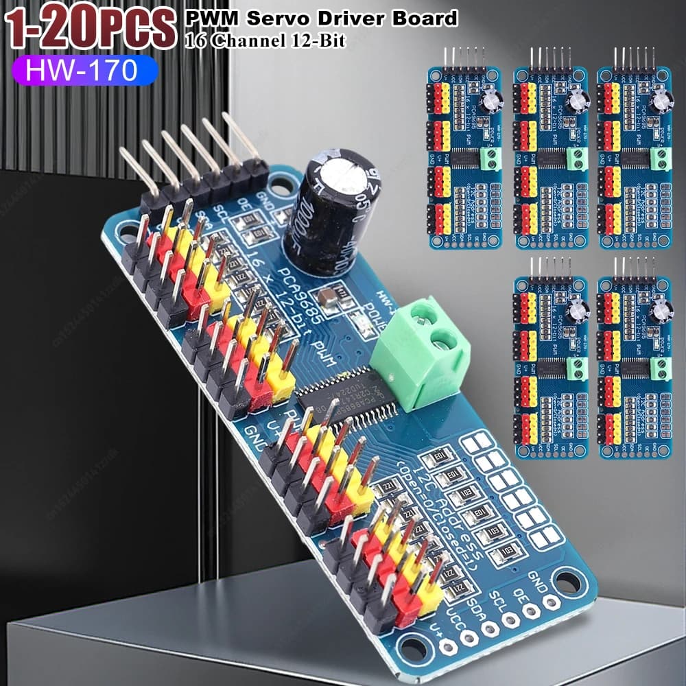 PWM PCA9685 Power Supply Driver Card Module with IIC Interface, 16 Channels, 12 Bits, for Arduino Robot