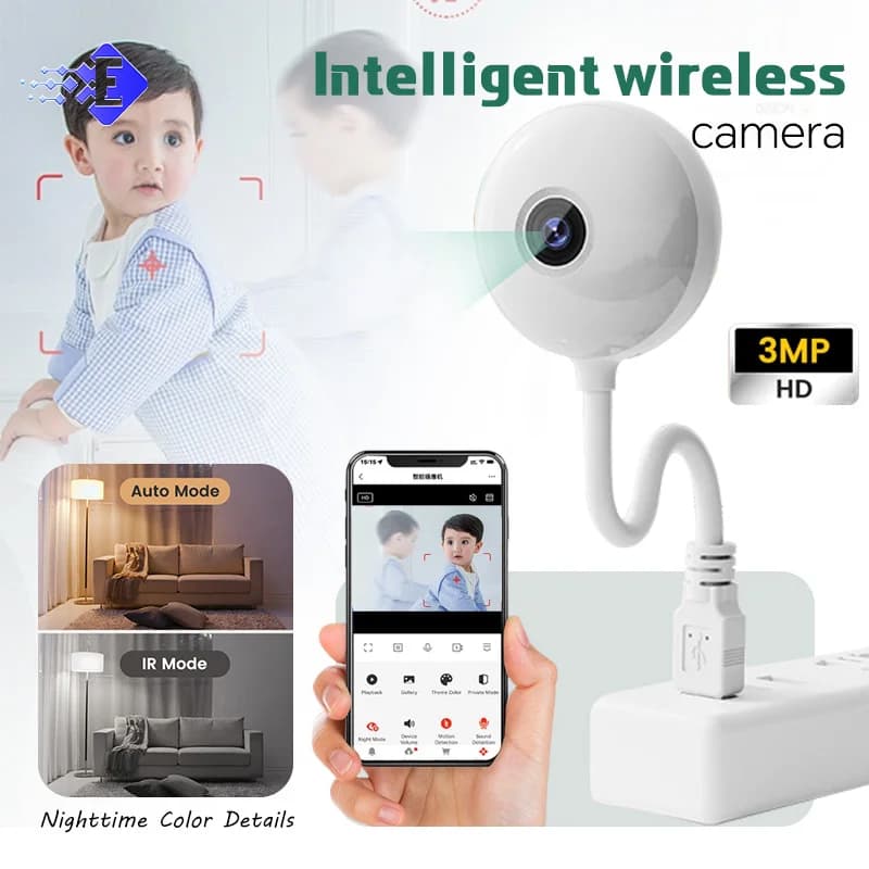 Per Baby Monitor Spina USB Sorveglianza Ip Ai Auto Tracking Babe Cam Sirene Luci 3MP Mini Wifi Telecamera Telecamera di sicurezza interna