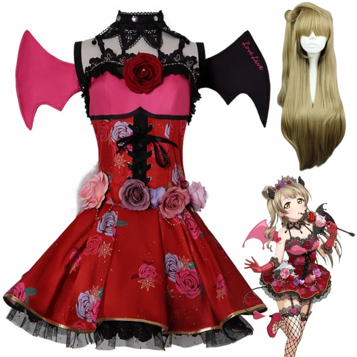 Anime LoveLive!School Idol Project Kotori Minami Cosplay Costume Little Devil Princess Dress Wig Woman Sexy Cute Masquerade Suit