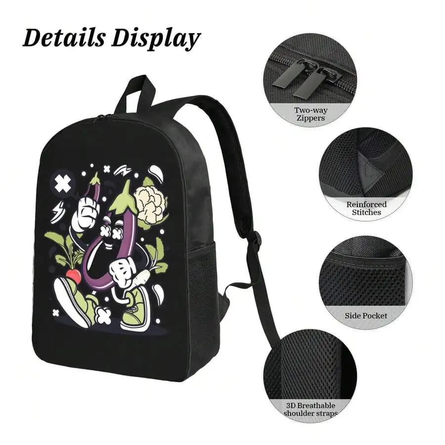 Funny Cartoon Eggplant Design Backpack For Adults Travel School Computer Bag