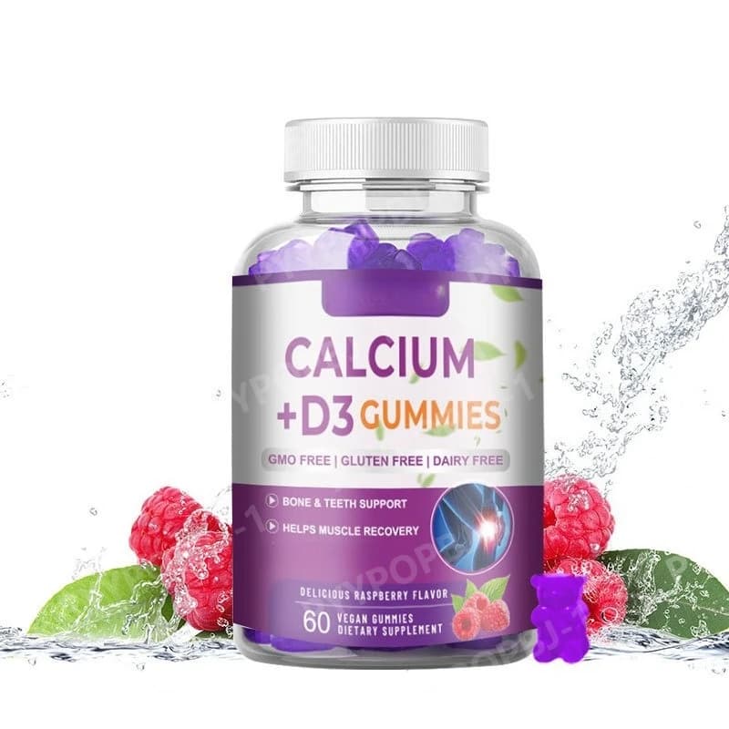 Calcium Rubber and Vitamin D3 with Magnesium and Zinc, Bone Support Supplement, Raspberry Taste, Daily Health Supplements, 60 Pieces