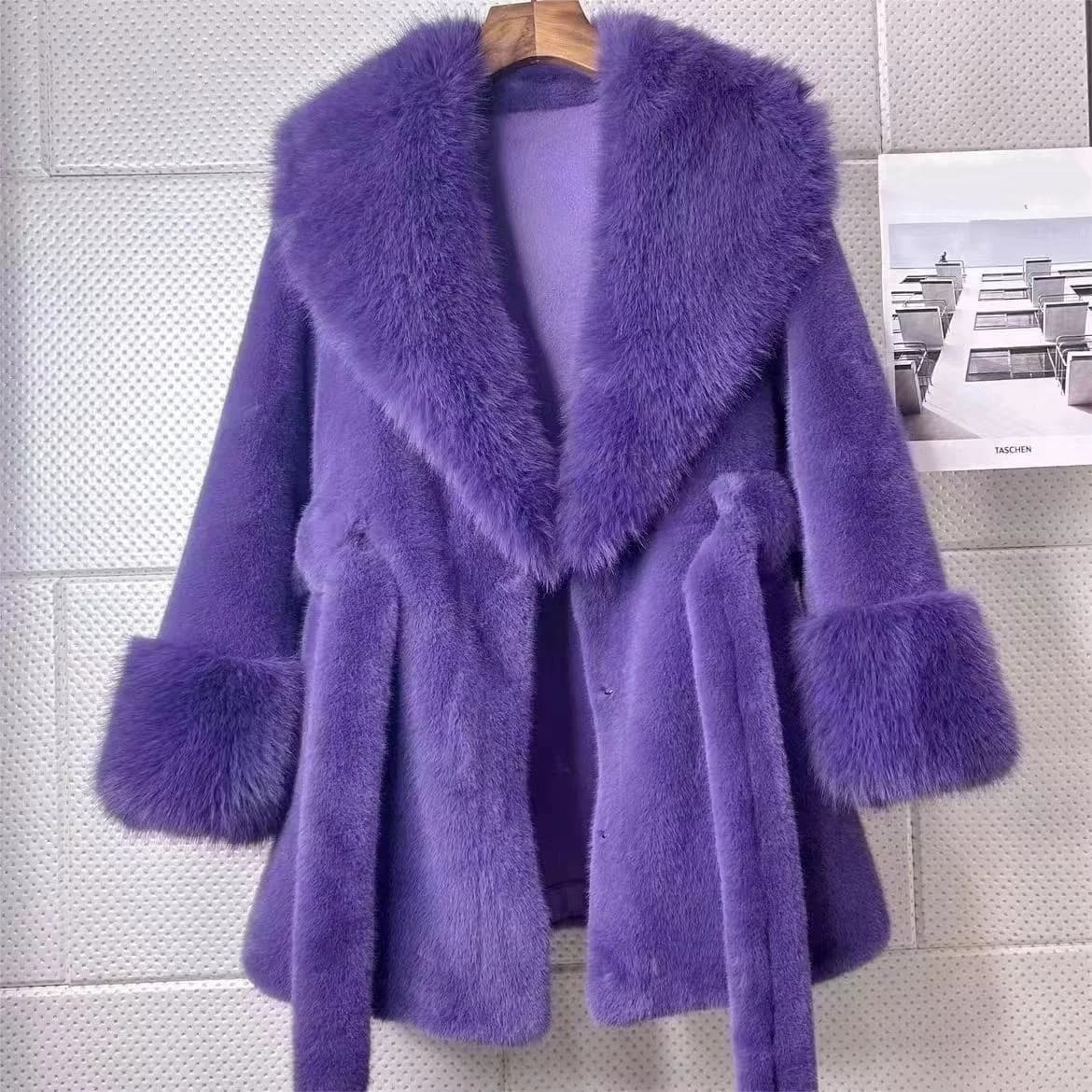 Cappotto con cintura in peluche imitazione visone addensato moda donna invernale