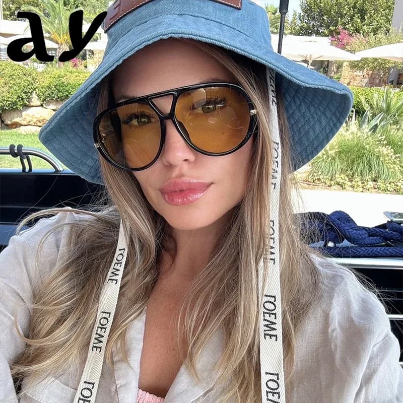 New Arrival Fashion Double Bridge Pilot Retro Sunglasses, Large Frame Luxury Shades for Women, European & American Style