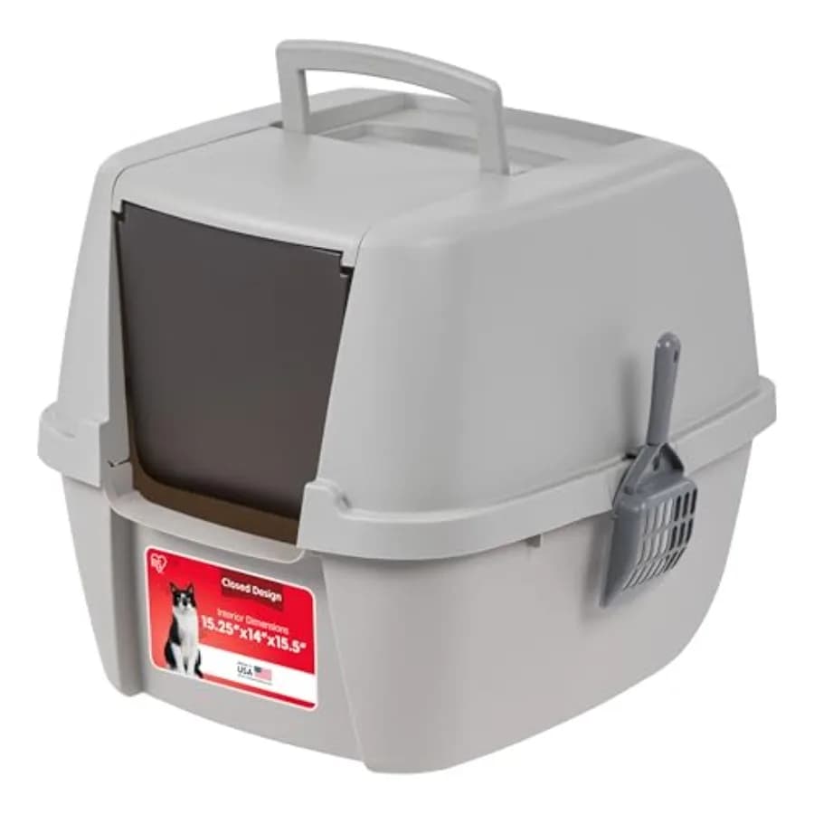 Cat Litter Box Large with Front Door Flap, Covered Enclosed Litter Box Enclosure with Scoop, Handle and Buckles for Portability