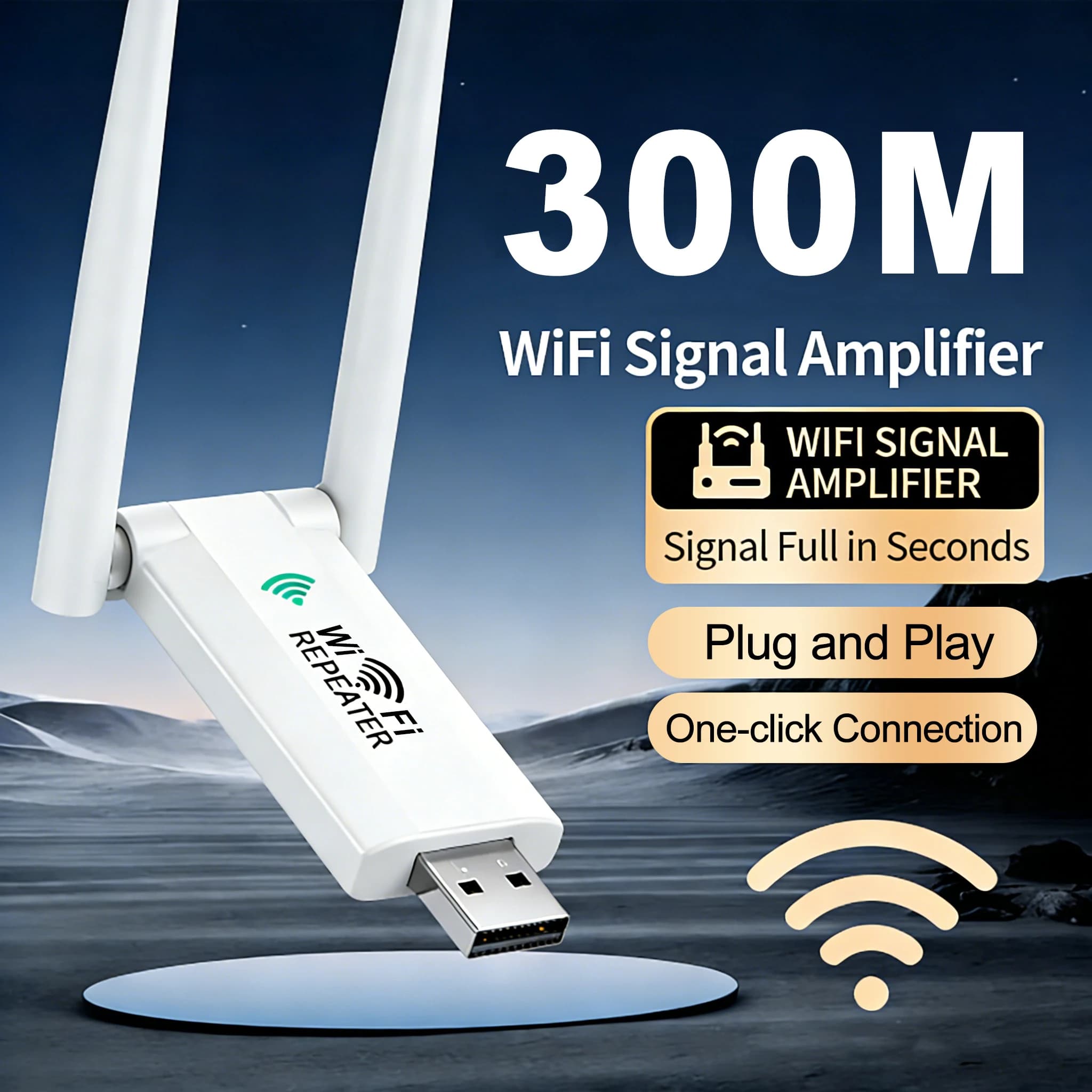 Ripetitore WiFi USB Wireless 2.4GHz 300Mbps, Amplificatore di Segnale WiFi a Lungo Raggio, Estensore di Rete Domestica