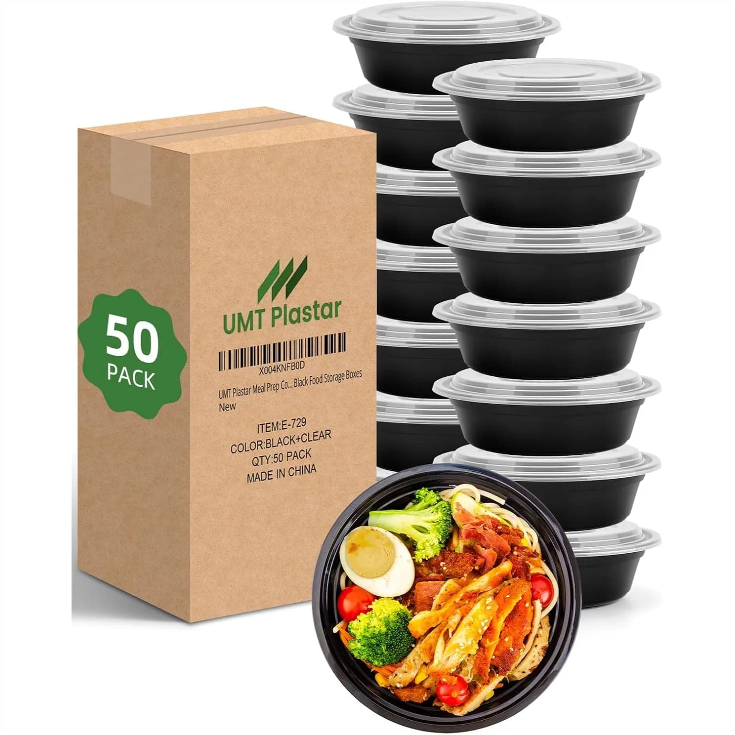 Ciotole rotonde da 32 oz per la preparazione dei pasti con coperchi, confezione da 50 contenitori per alimenti da asporto senza BPA, adatti a microonde, congelatore e lavastoviglie
