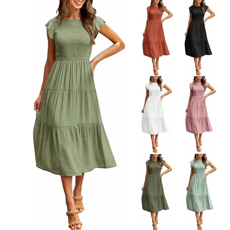 Women's Feifei Sleeve Pleated Layered Short Sleeve Pendulum Dress